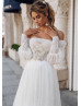 Off Shoulder Beaded Lace Satin Wedding Dress